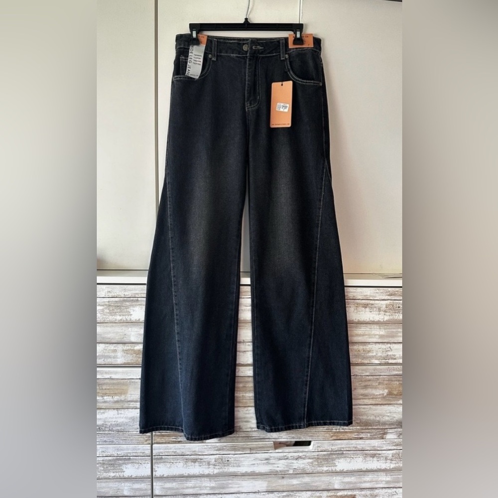 Between Us Dark Grey Wide Leg Jeans Size 7 30x31 High Rise NWT